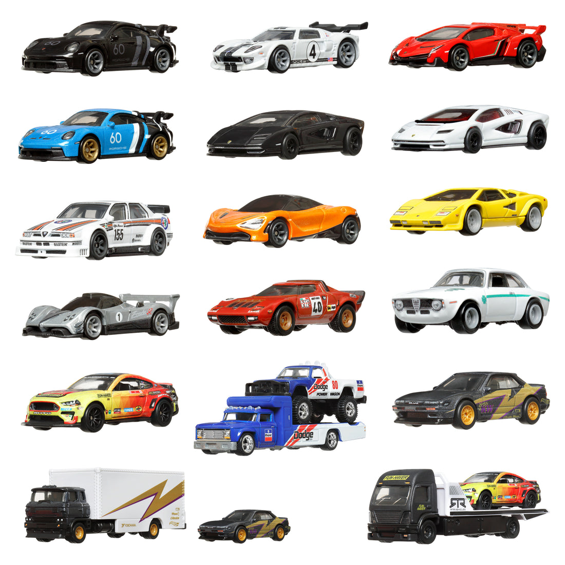 Hot Wheels Car Culture & Team Transport Factory Set of 18 Premium Toy Vehicles (Styles May Vary)