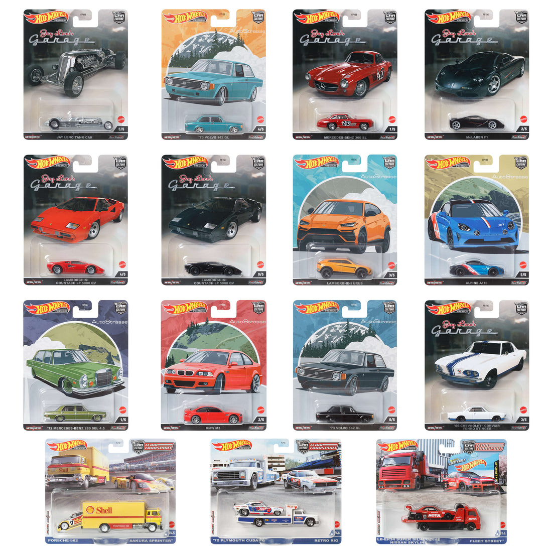 Hot Wheels Car Culture & Team Transport Factory Set of 18 Premium Toy Vehicles (Styles May Vary)