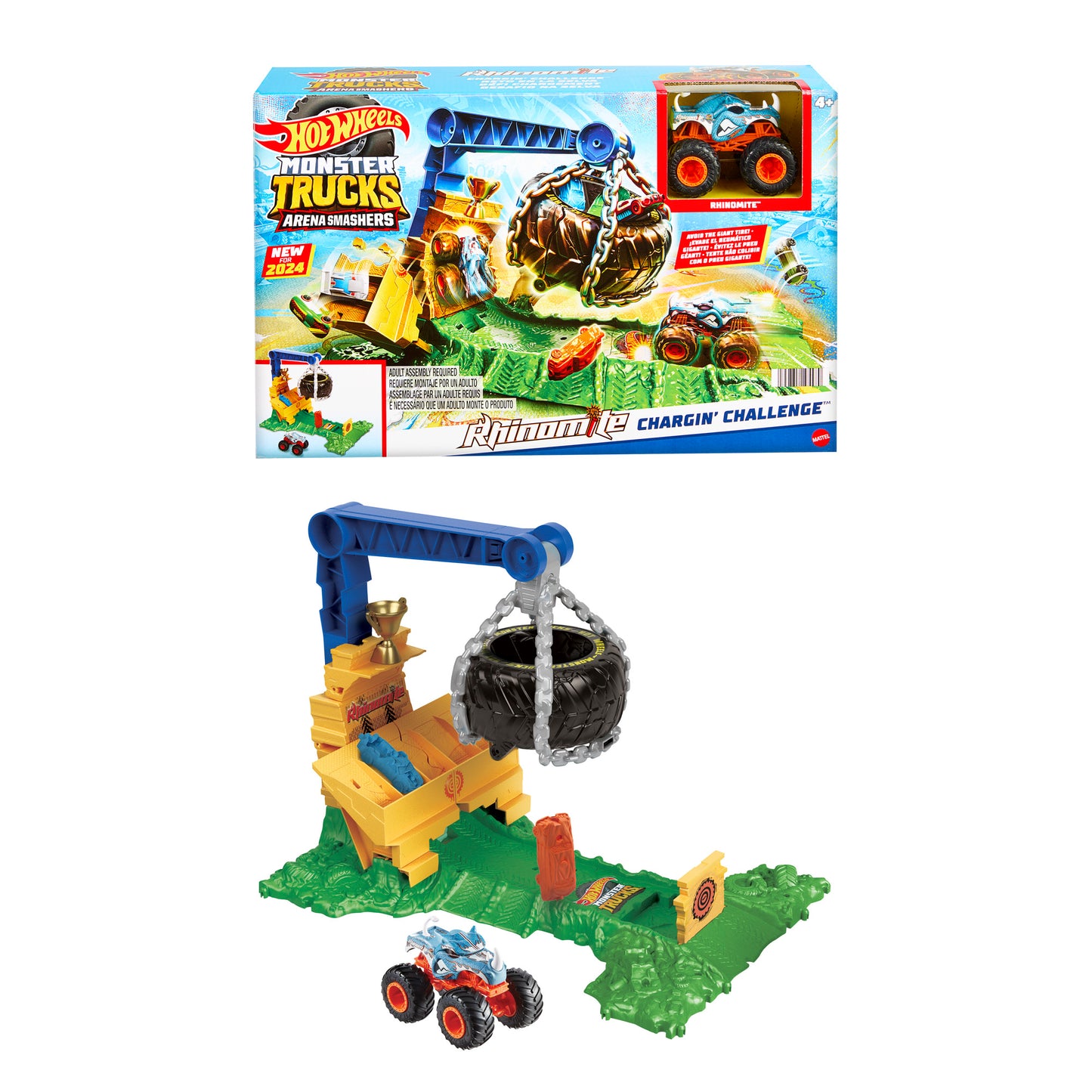 Hot Wheels Monster Trucks Arena Smashers Rhinomite Chargin' Challenge Playset