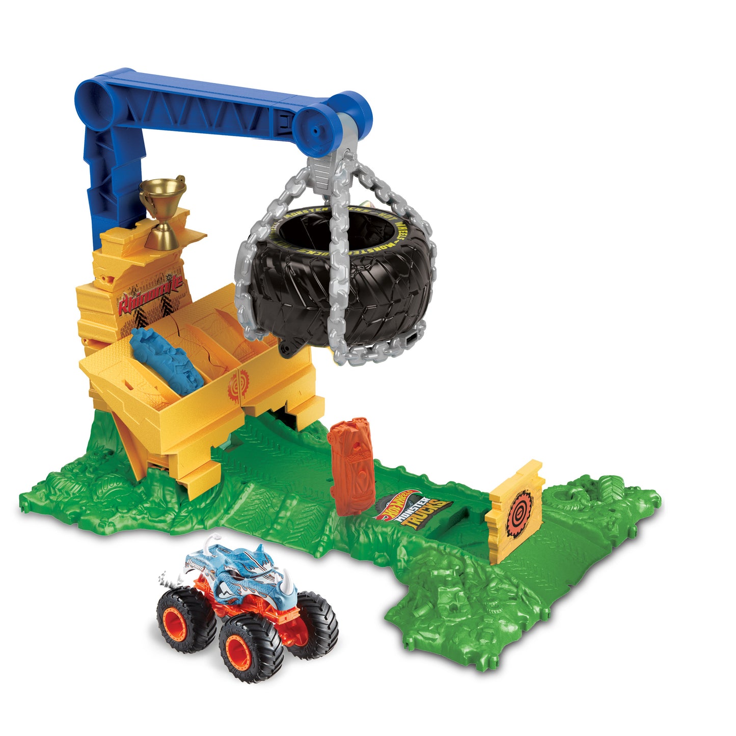 Hot Wheels Monster Trucks Arena Smashers Rhinomite Chargin' Challenge Playset