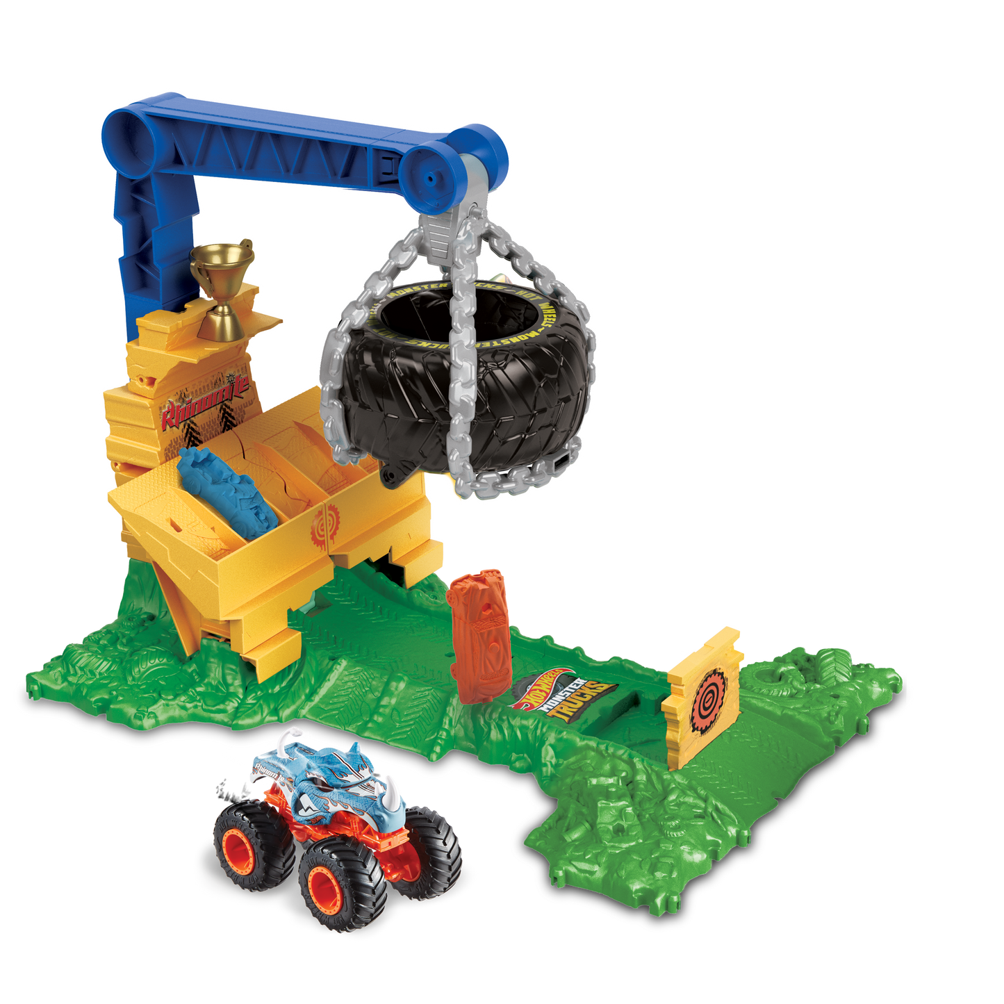 Hot Wheels Monster Trucks Arena Smashers Rhinomite Chargin' Challenge Playset
