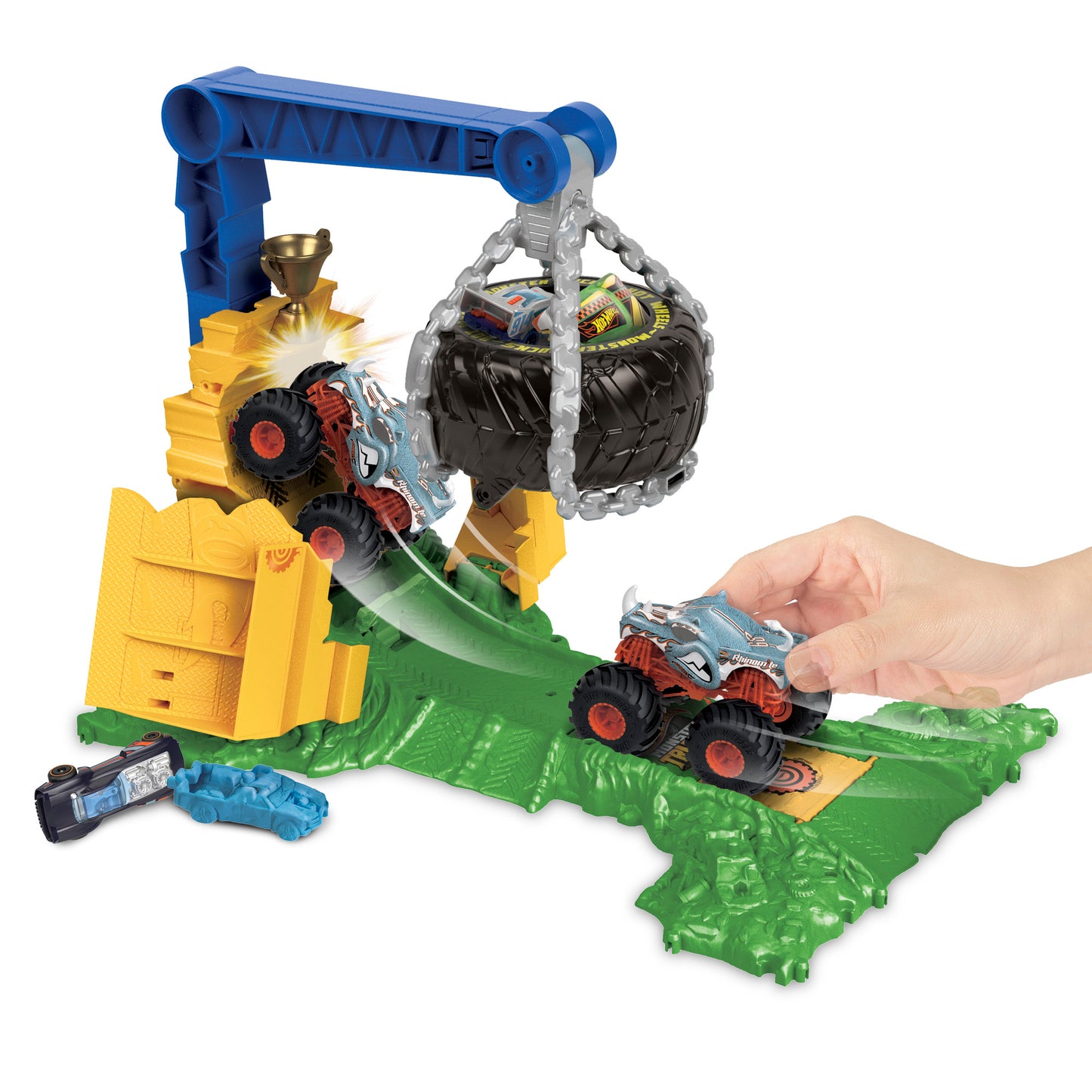 Hot Wheels Monster Trucks Arena Smashers Rhinomite Chargin' Challenge Playset