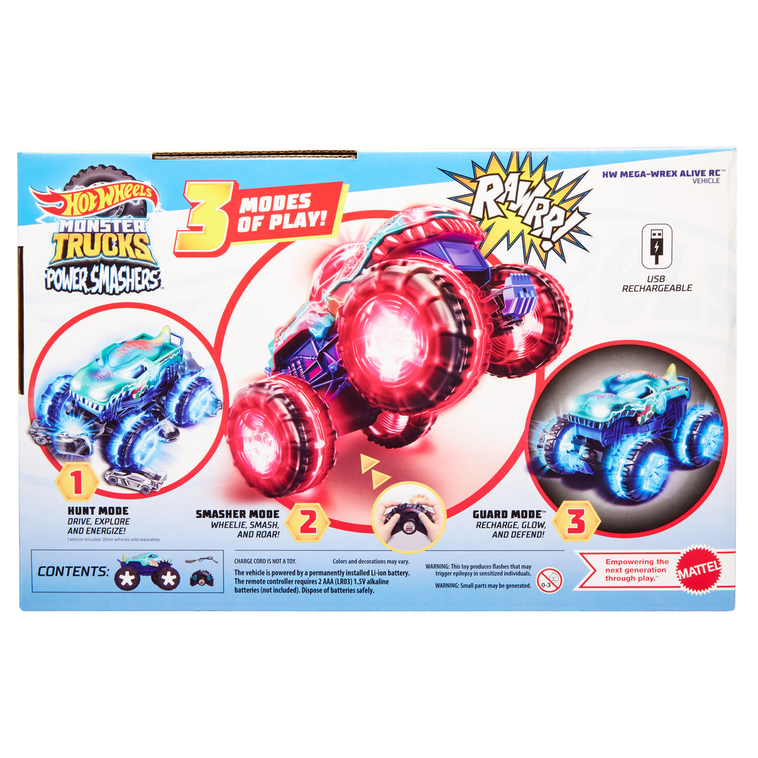 Hot Wheels Monster Trucks 1:15 Scale Mega-Wrex Alive Remote-Control Vehicle, Battery-Powered RC with Interactive Lights & Sounds