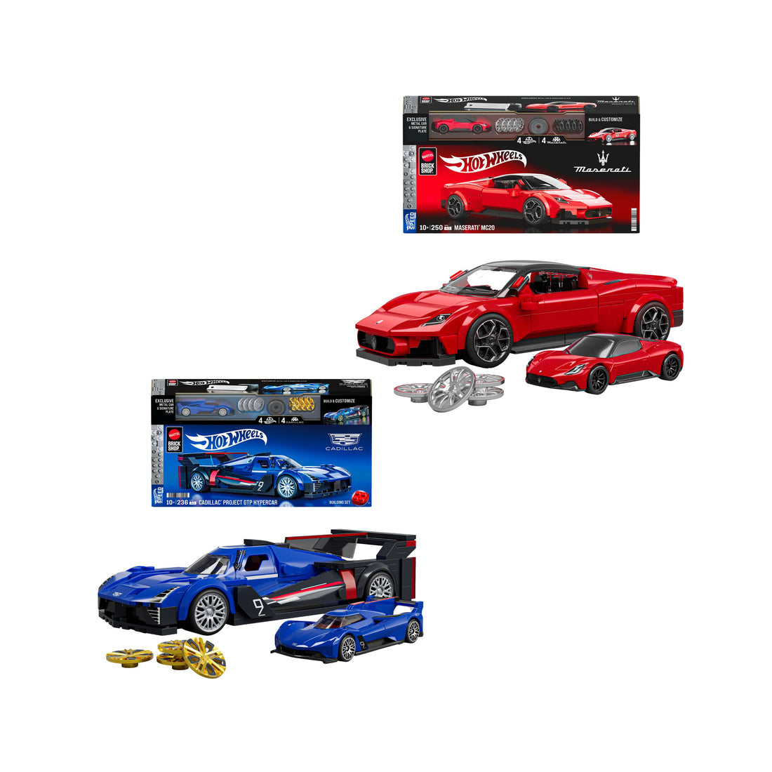 Bundle: Brick Shop Hot Wheels Maserati MC20 & Cadillac GTP Hypercar Building Sets