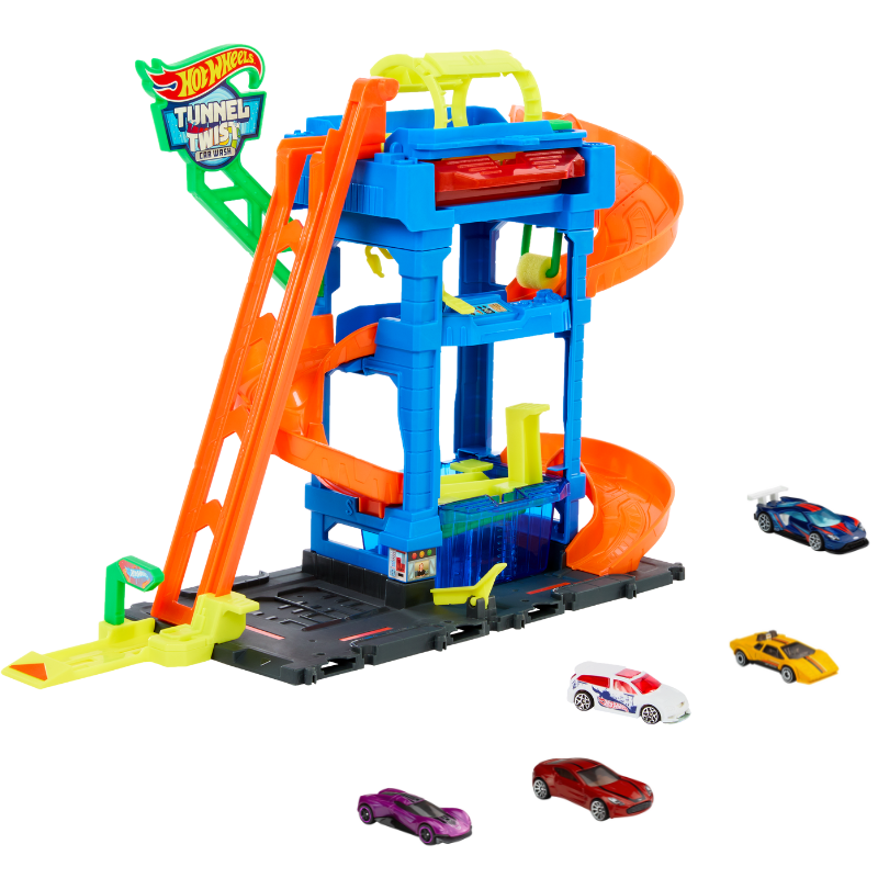 Bundle: Hot Wheels Tunnel Twist Car Wash & 5-Car Pack