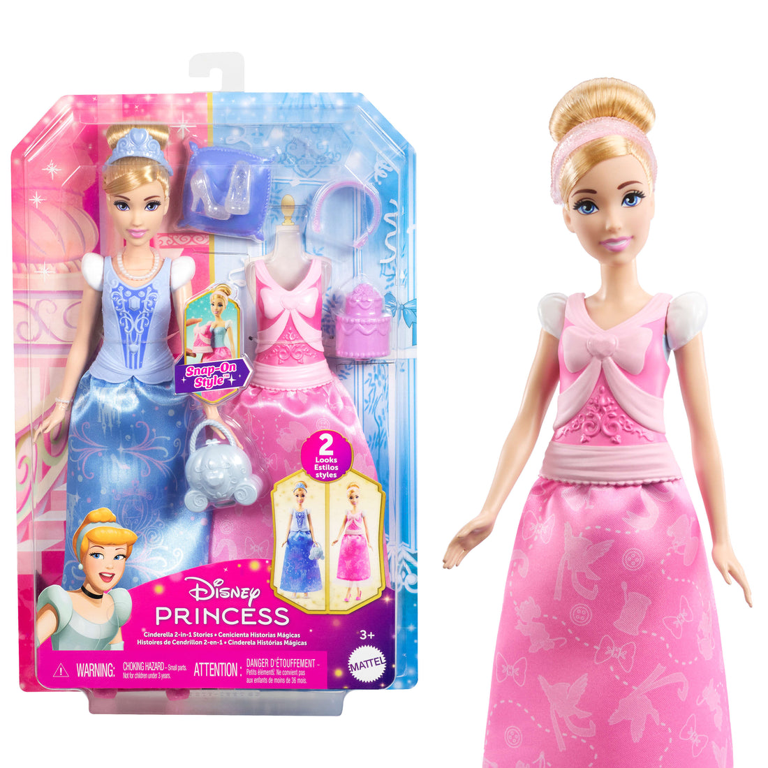 Disney Princess 2-in-1 Stories Cinderella Fashion Doll with 2 Snap-On Bodices