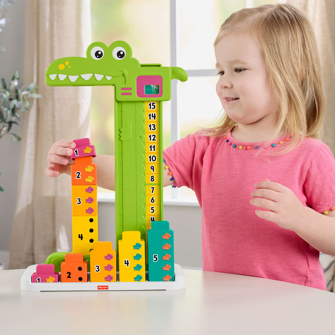 Fisher-Price Adding Alligator Educational Toy with 10 Stacking Blocks for Preschool Kids