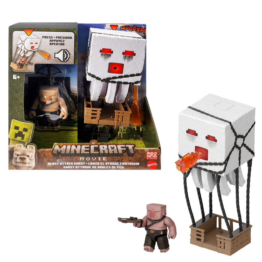 Bundle: Minecraft Blast Attack Ghast Action Figure Set & 2 Mini Mode Spawn Egg Surprise