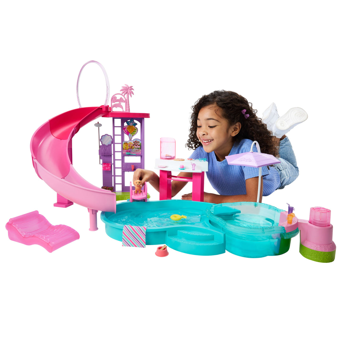 Barbie Dream Pool Playset with Slide & Bubbling Hot Tub