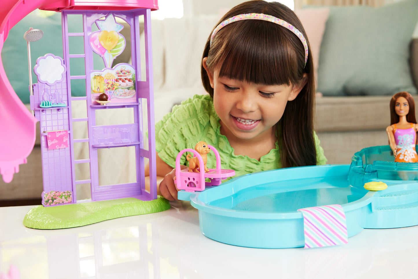 Barbie Dream Pool Playset with Slide & Bubbling Hot Tub