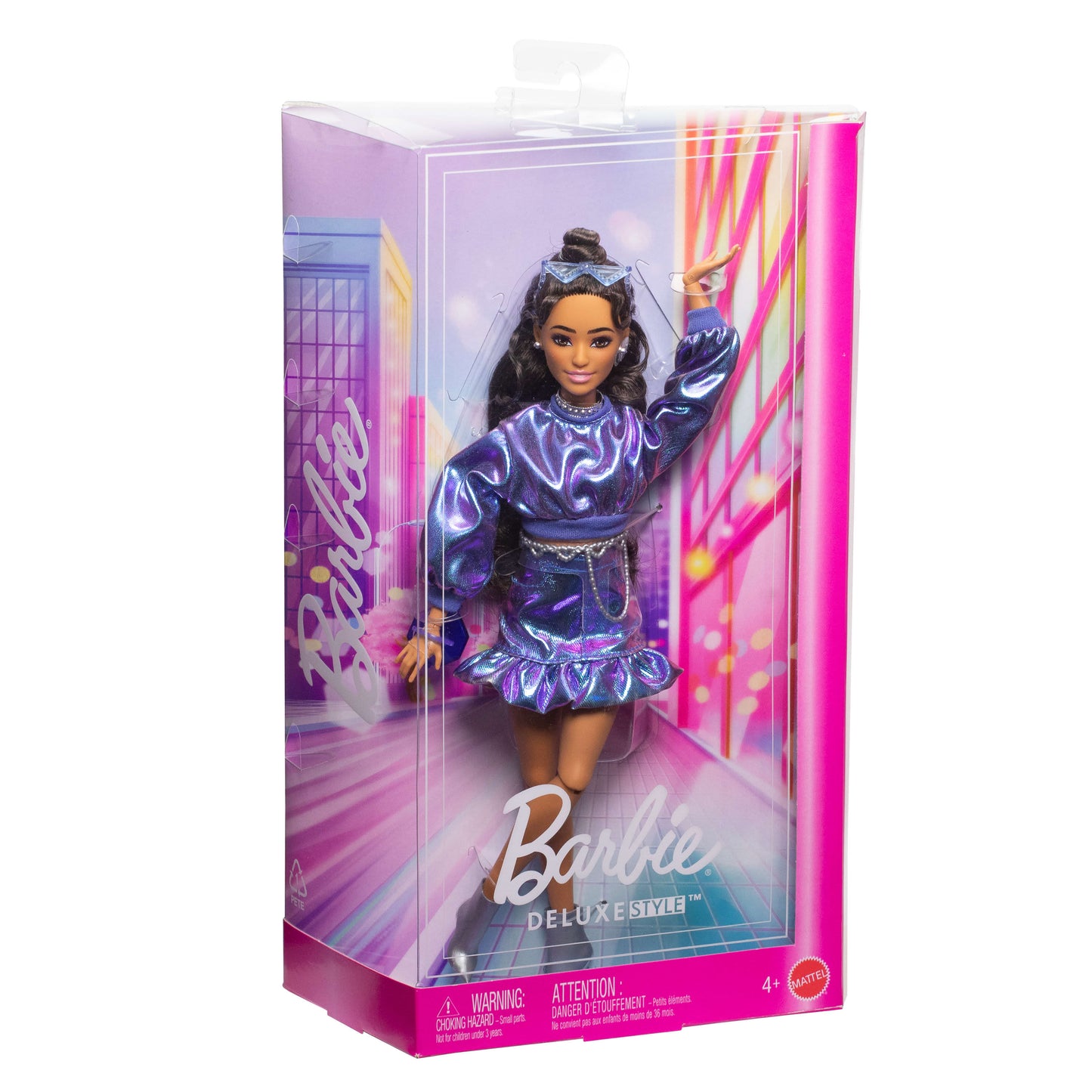 Barbie Deluxe Style Fashion Doll #7 in Metallic Blue Top and Skirt with Accessories, Brunette