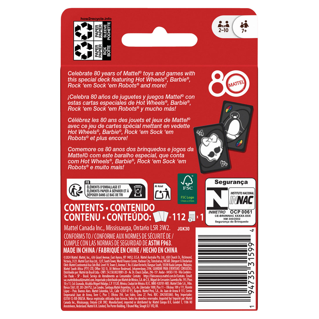 UNO Mattel 80th Anniversary Ruby Red Card Game