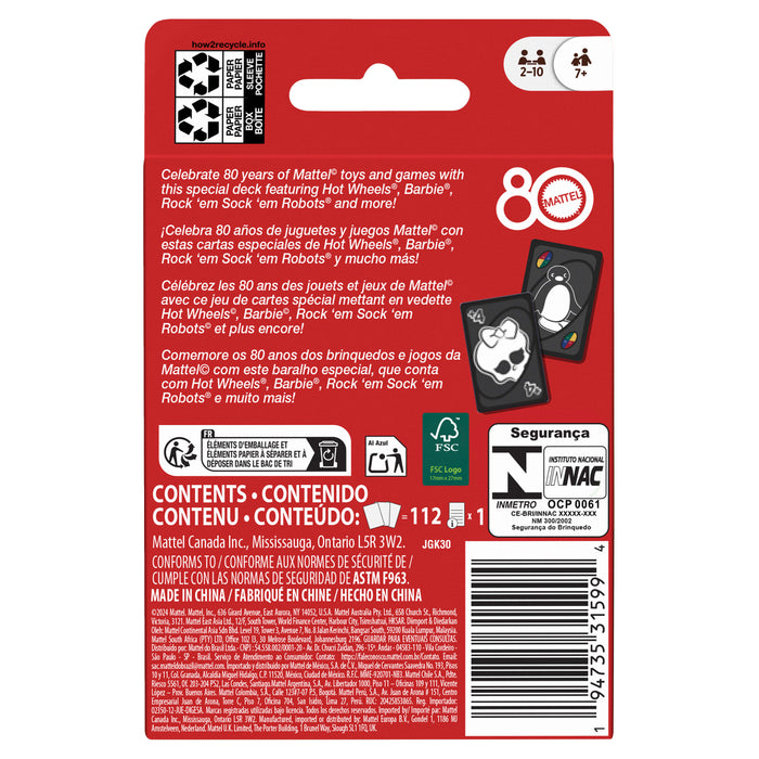 UNO Mattel 80th Anniversary Ruby Red Card Game
