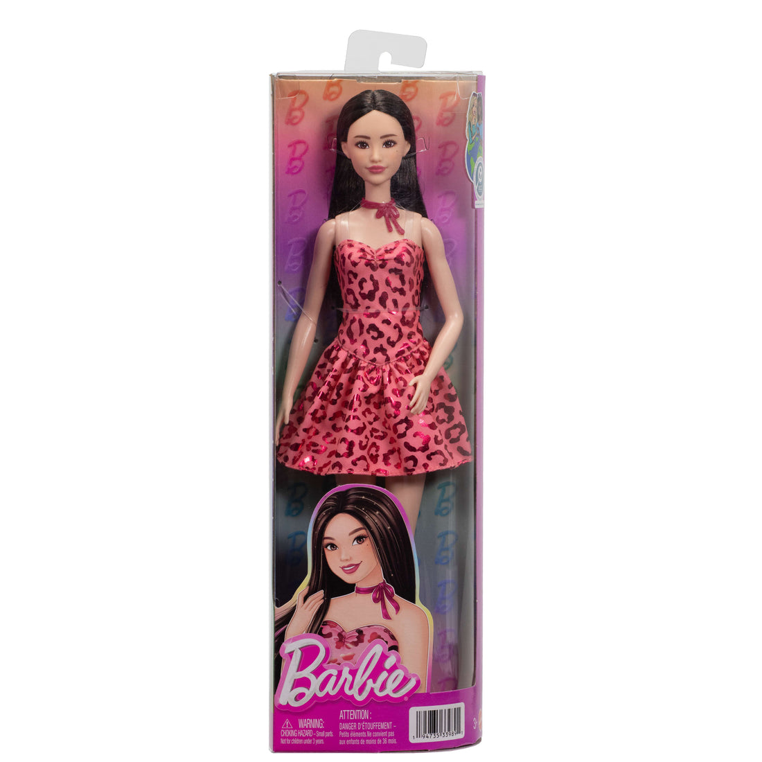Barbie Fashionistas Doll #246 with Pink Leopard Print Dress, Black Hair