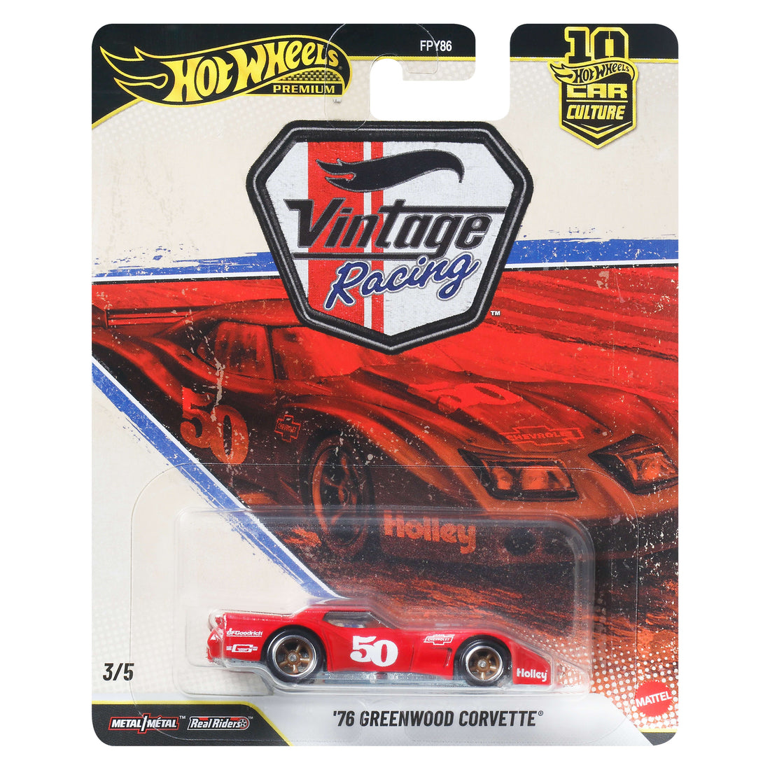 Hot Wheels Car Culture Premium 1:64 Scale Die-Cast ’76 Greenwood Corvette Vintage Racing