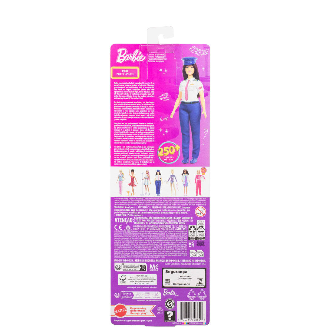 Barbie Careers Pilot Doll & Accessory, Fashion Doll Wearing Removable Uniform & Shoes with Hat