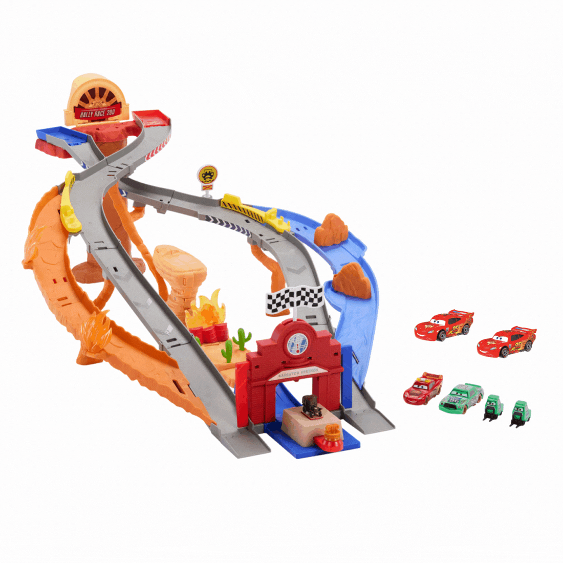 Bundle: Disney Pixar Cars Race & Rescue Playset with 2 Diecast Vehicles