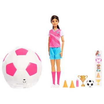 Barbie Team Barbie Roll And Reveal Soccer Player Doll And Accessories With Brunette Fashion Doll, 8 Surprises & Soccer Ball Encasement
