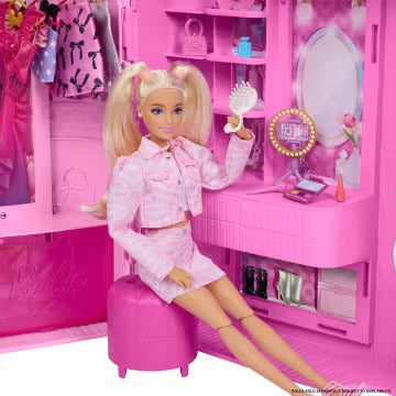 Barbie Closet With Spin & Style Feature, Vanity, Ottoman, 4 Fashions, 20+ Pieces, Portable Storage