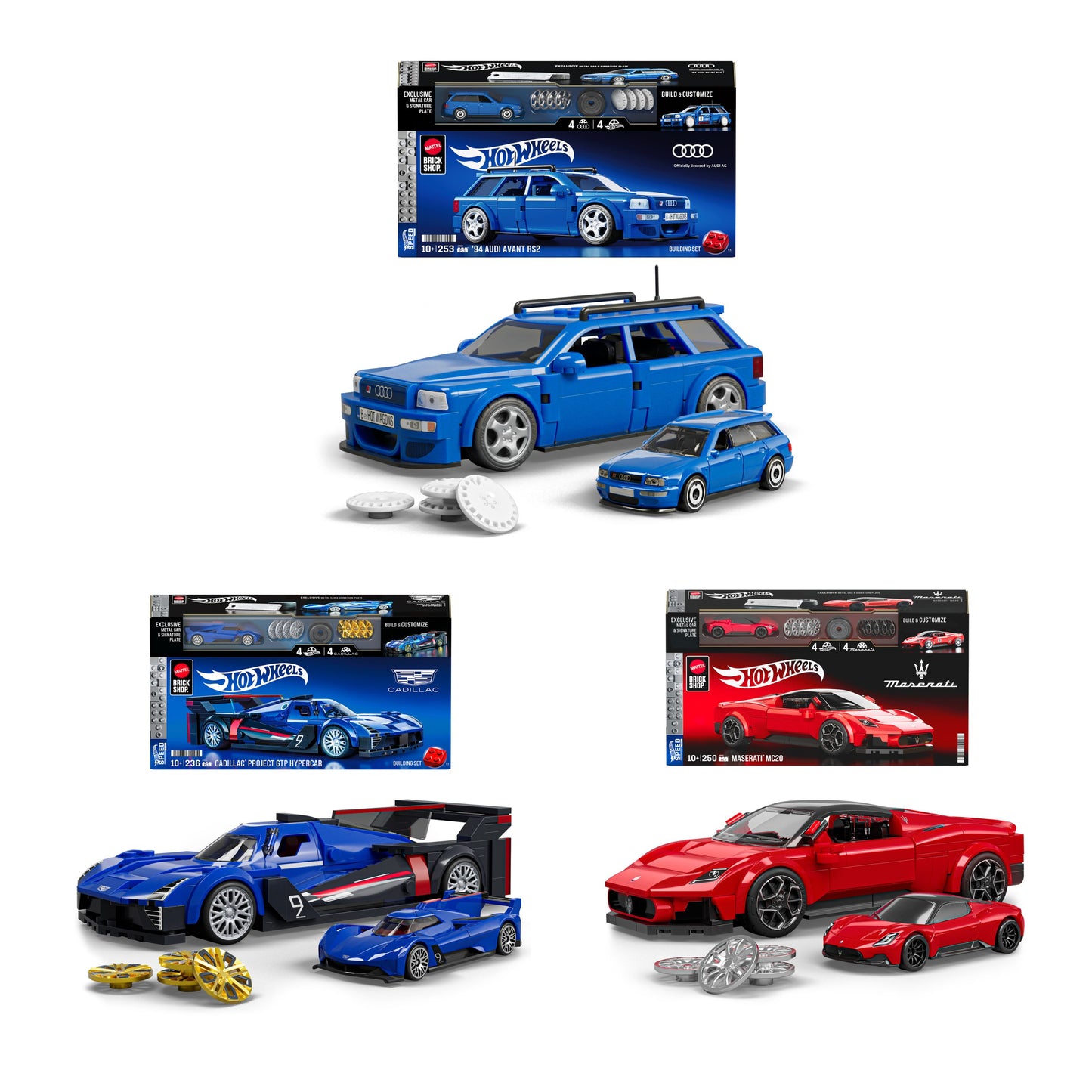 Bundle: Mattel Brick Shop Hot Wheels Speed Series Audi, Maserati & Cadillac Set
