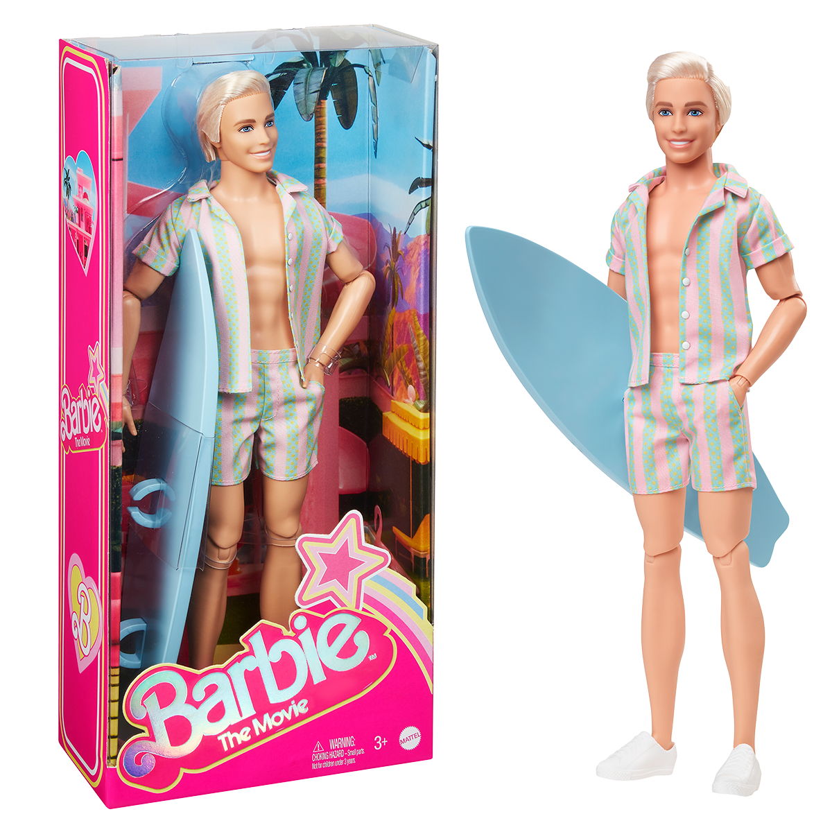 Barbie Movie Ken Doll Wearing Pastel Striped Beach Matching Set