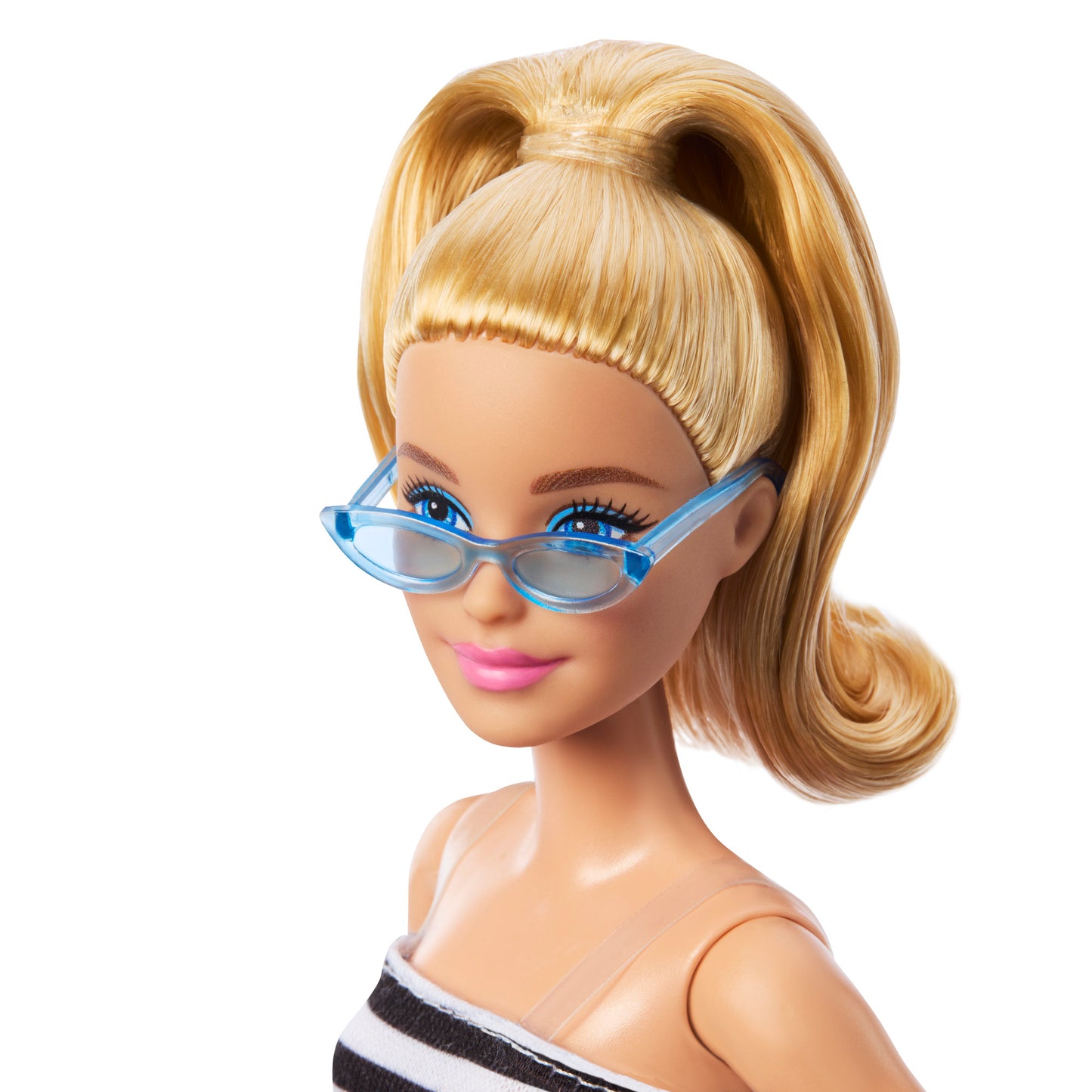 Barbie Fashionistas Doll #213, Blonde with Striped Top, Pink Skirt & Sunglasses