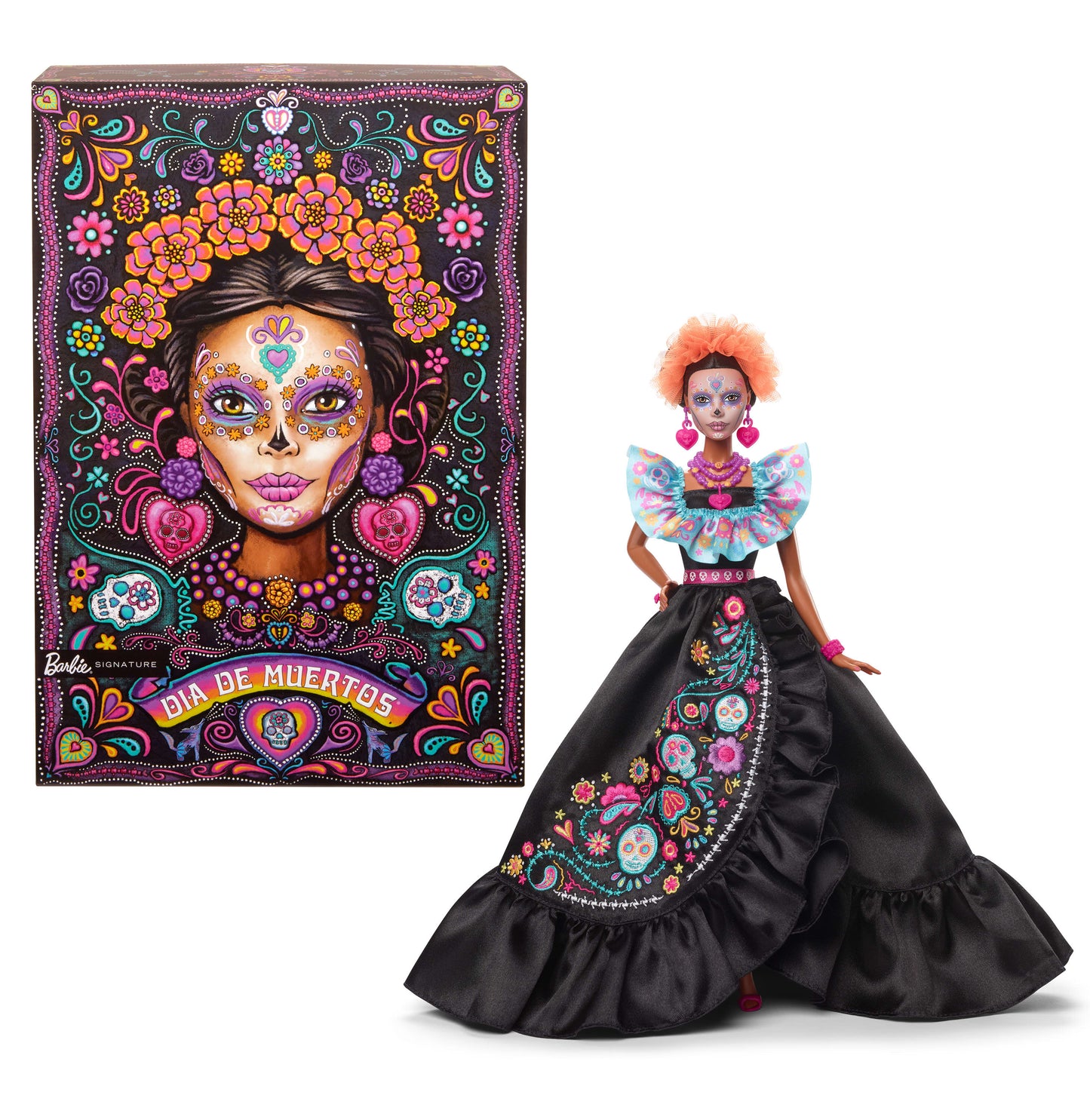 Barbie Signature Día De Muertos 2024 Collectible Barbie Doll in Ruffled Black Gown