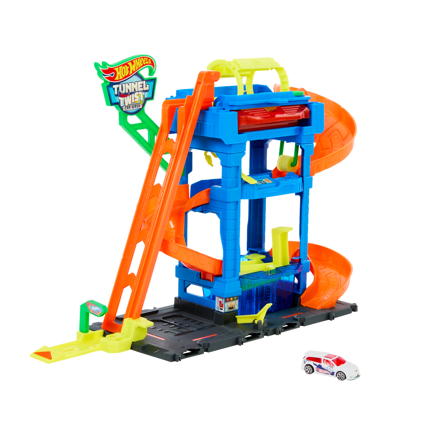 Bundle:  Hot Wheels Tunnel Twist Car Wash & 10 1:64 Scale Cars