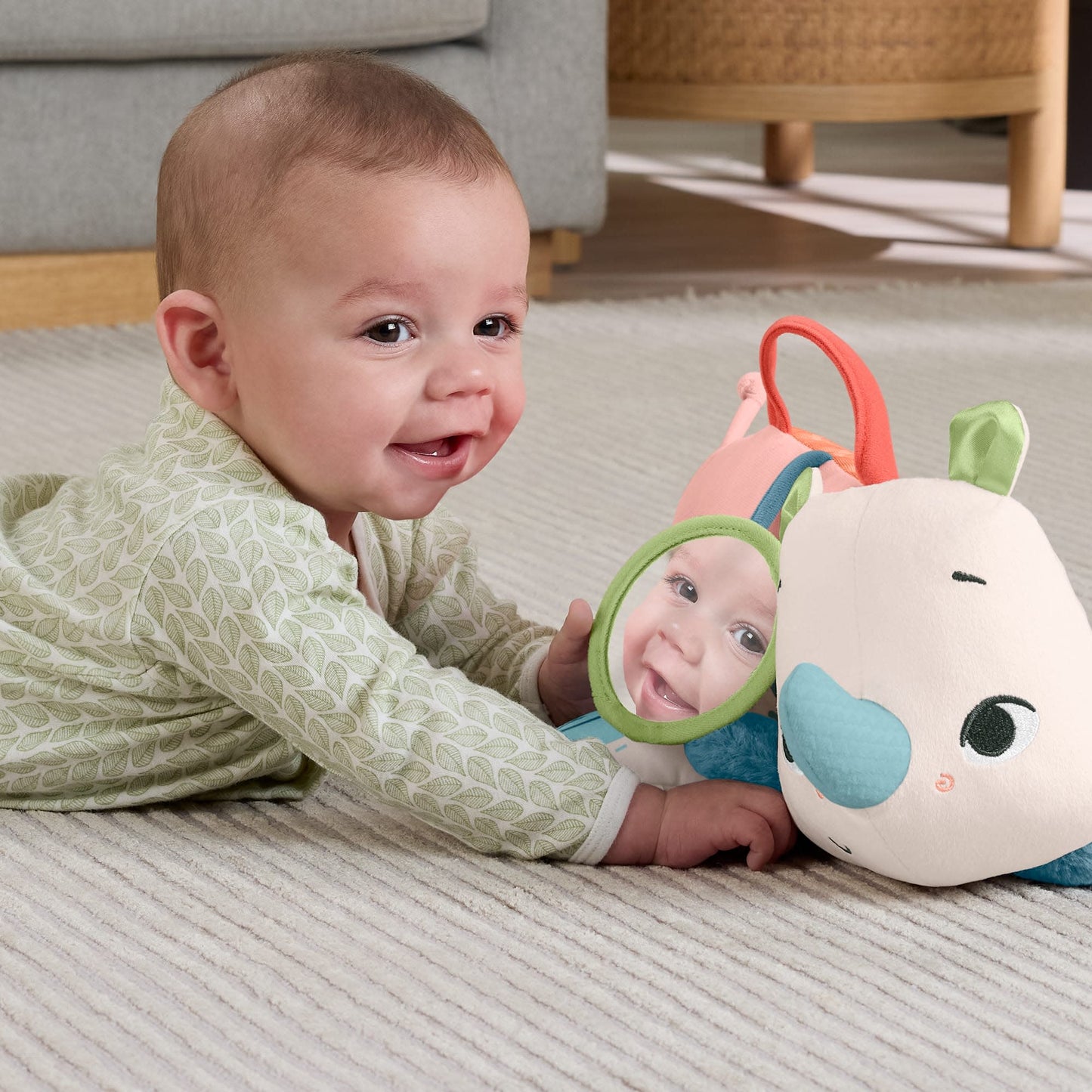 Fisher-Price Planet Friends Tummy Time Roaming Rhino Plush Sensory Toy for Newborn Babies