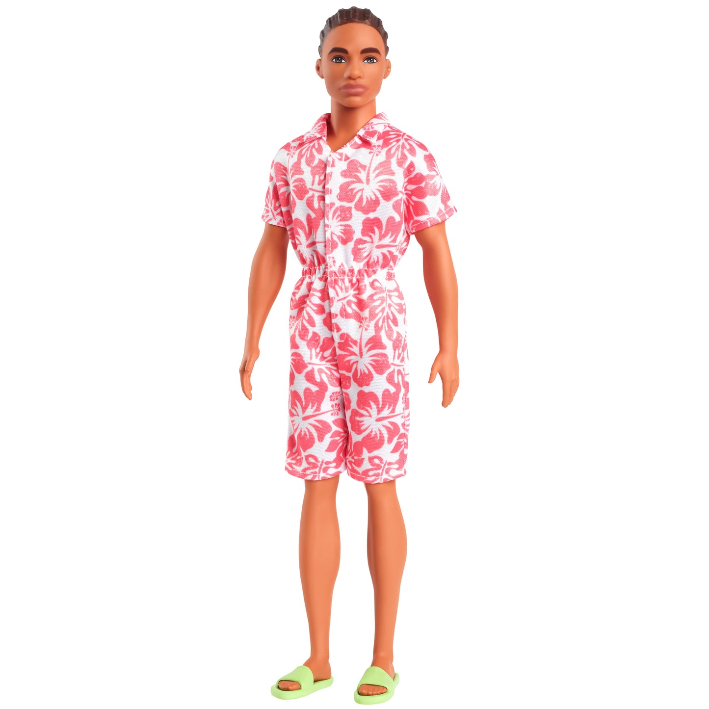 Barbie Fashionistas Ken Doll #235 in Hawaiian Print Jumpsuit with Green Sandals