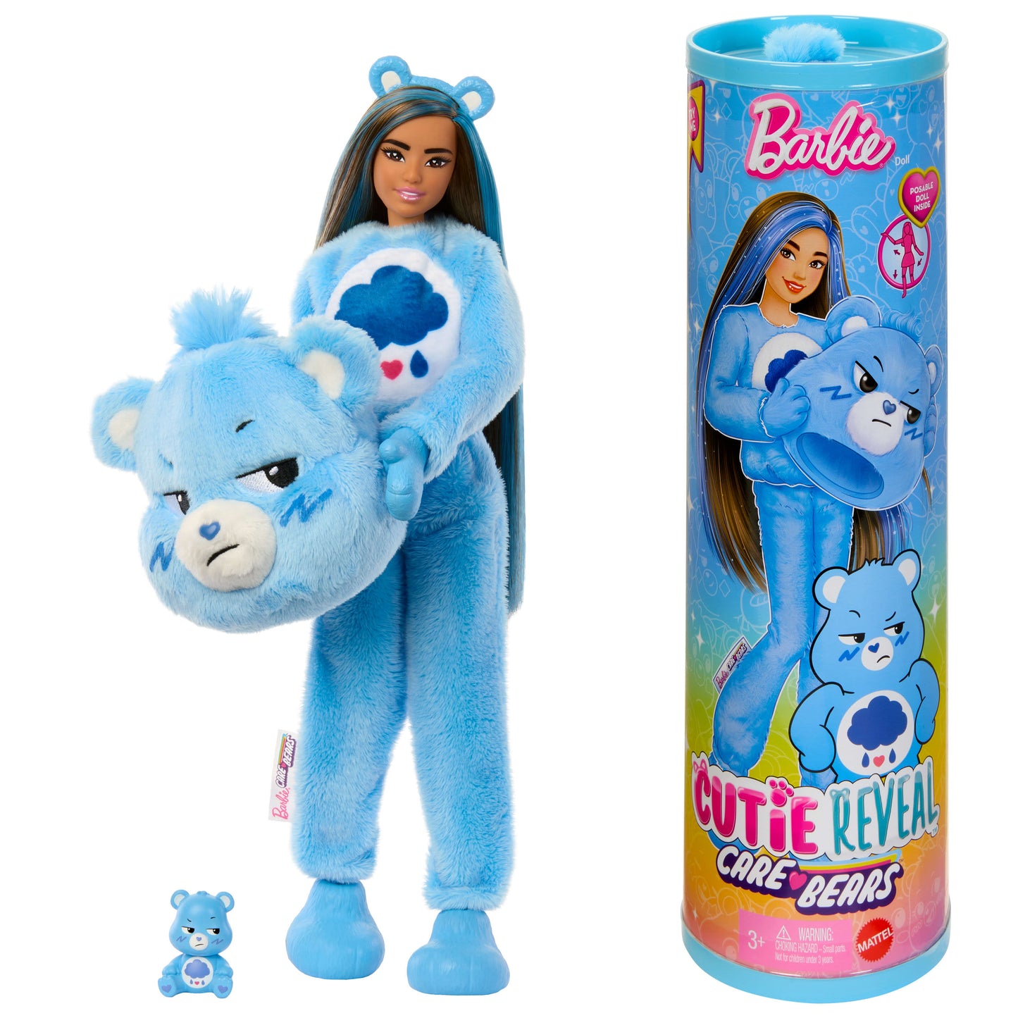 Barbie Cutie Reveal Care Bears Series Doll & Accessories in Grumpy Bear Plush Costume