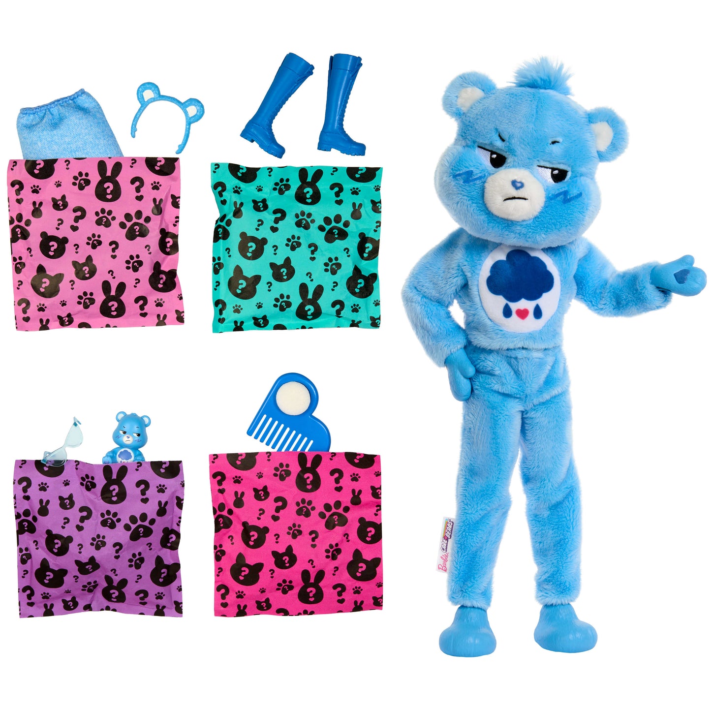 Barbie Cutie Reveal Care Bears Series Doll & Accessories in Grumpy Bear Plush Costume