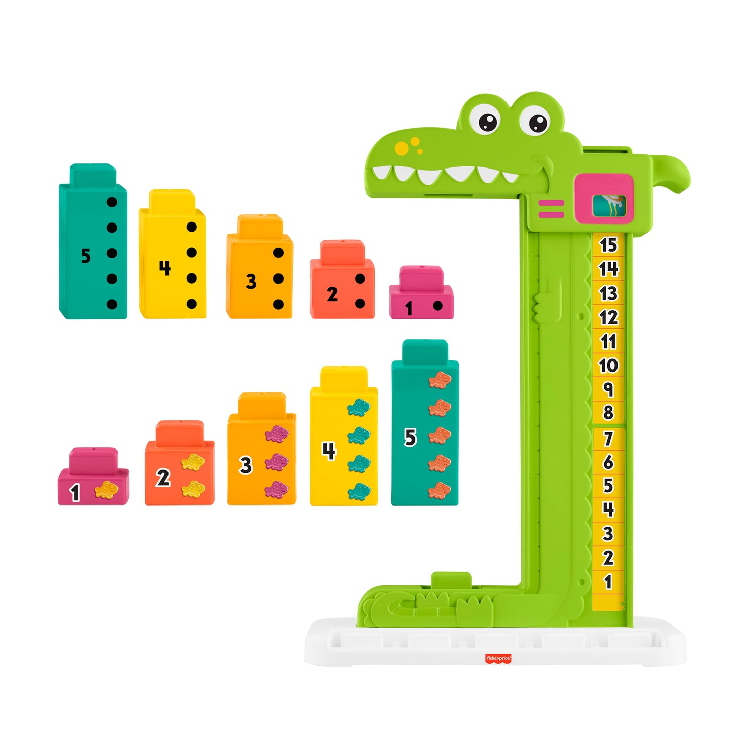 Fisher-Price Adding Alligator Educational Toy with 10 Stacking Blocks for Preschool Kids