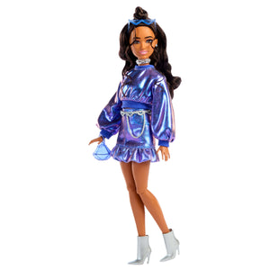 Barbie Deluxe Style Fashion Doll #7 in Metallic Blue Top and Skirt with Accessories, Brunette
