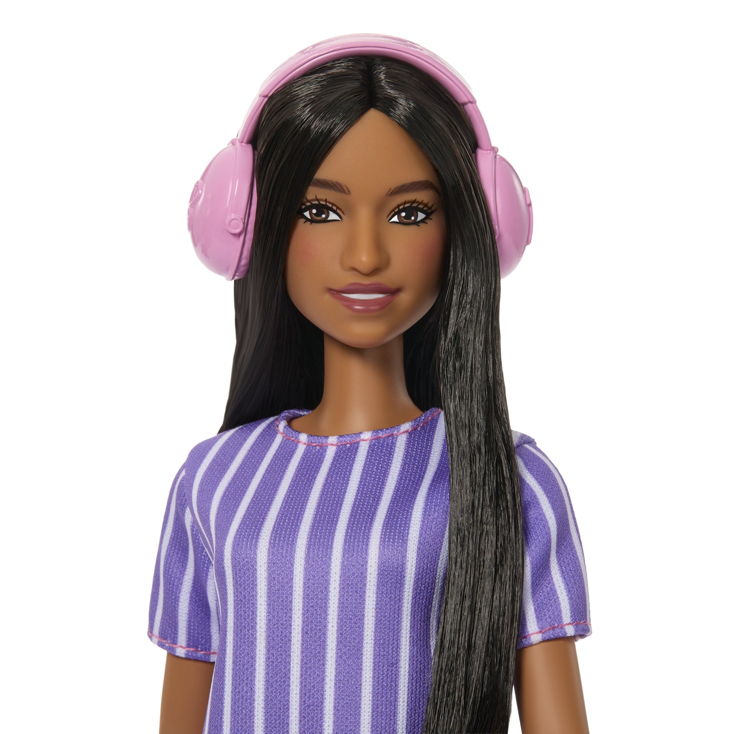 Barbie Fashionistas Doll #245 in Purple Striped Dress, Autistic Barbie with Accessories