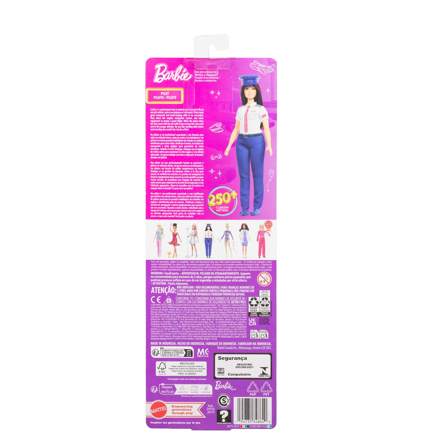 Barbie Careers Pilot Doll & Accessory, Fashion Doll Wearing Removable Uniform & Shoes with Hat