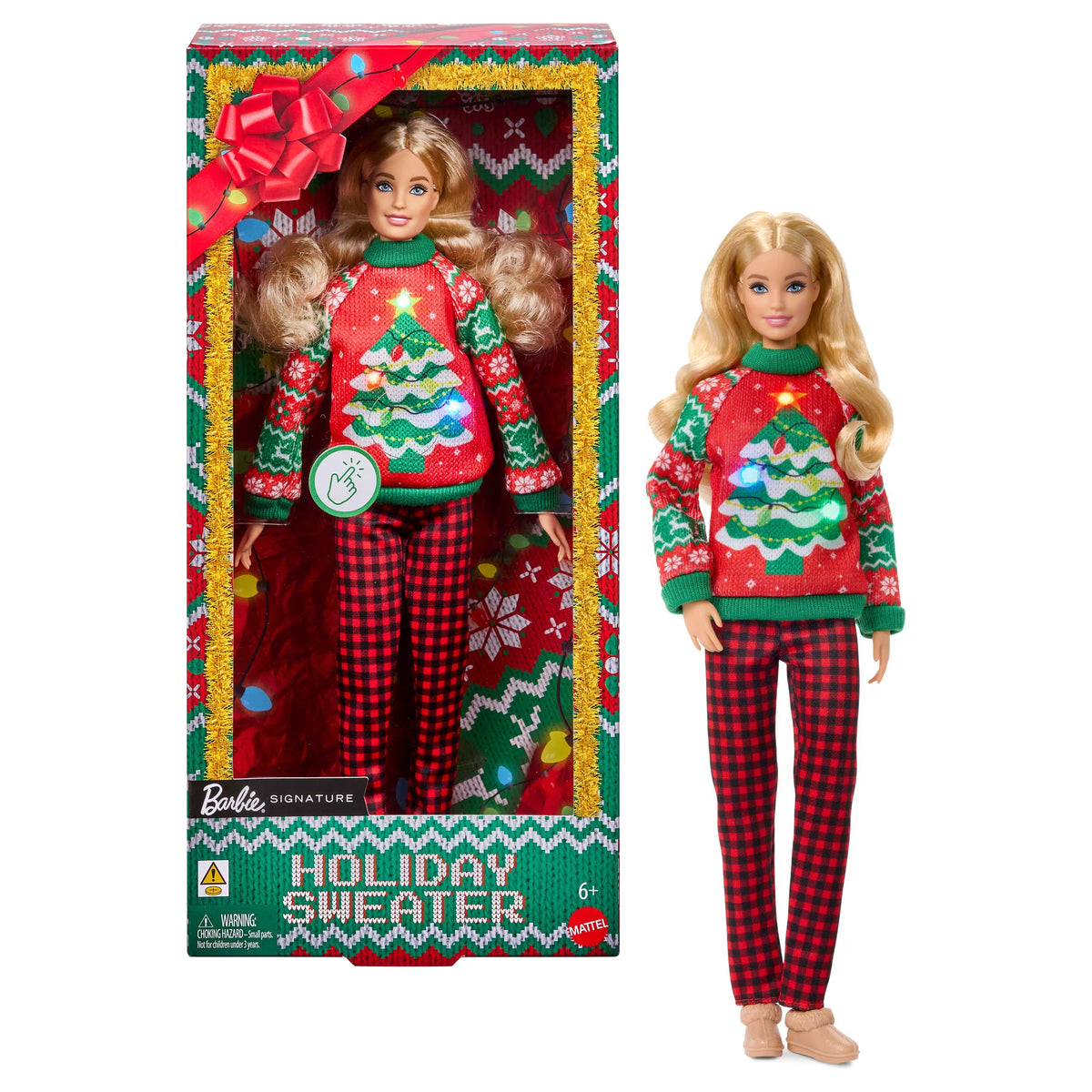 Barbie Holiday Sweater Doll, Collectible Ugly Sweater Doll in Themed Knit Sweater