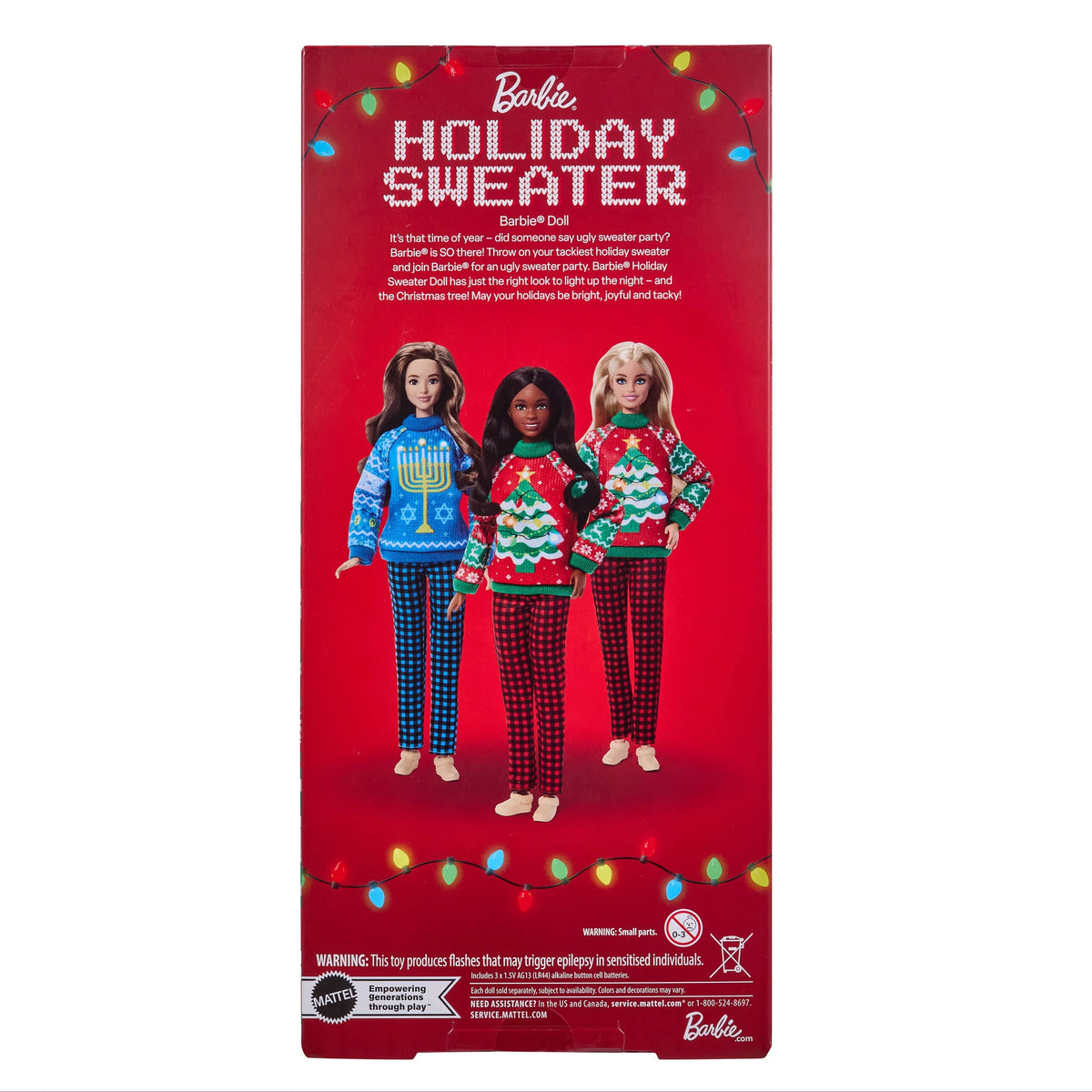Barbie Holiday Sweater Doll, Collectible Ugly Sweater Doll in Themed Knit Sweater