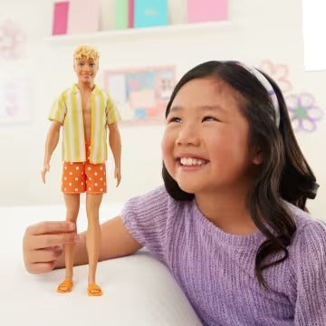 Barbie Fashionistas Style Ken Doll #252 in Orange And Yellow Polka-Dot Shorts, Yellow And White Striped Shirt, Blond Hair