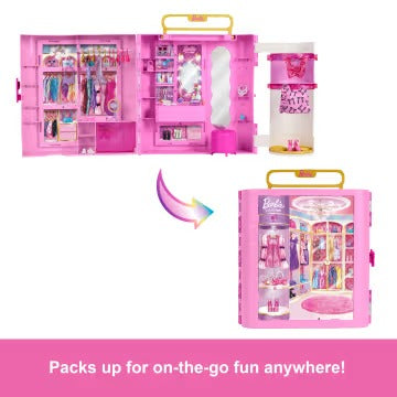 Barbie Closet With Spin & Style Feature, Vanity, Ottoman, 4 Fashions, 20+ Pieces, Portable Storage