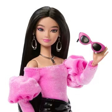Barbie Deluxe Style Doll #13 in Pink Barbiecore Top With Glossy Mini Skirt And Black Hair