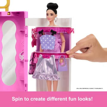 Barbie Closet With Spin & Style Feature, Vanity, Ottoman, 4 Fashions, 20+ Pieces, Portable Storage